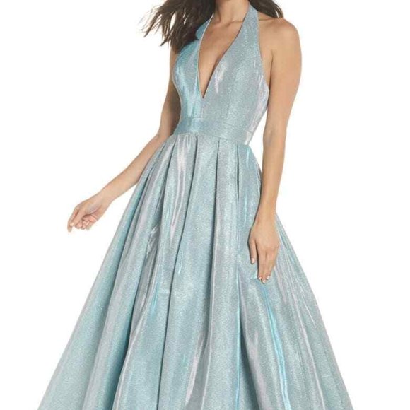 MAC DUGGAL 25939I SHIMMERING ICE HALTER NECK BALLGOWN sz 12 - Picture 4 of 11